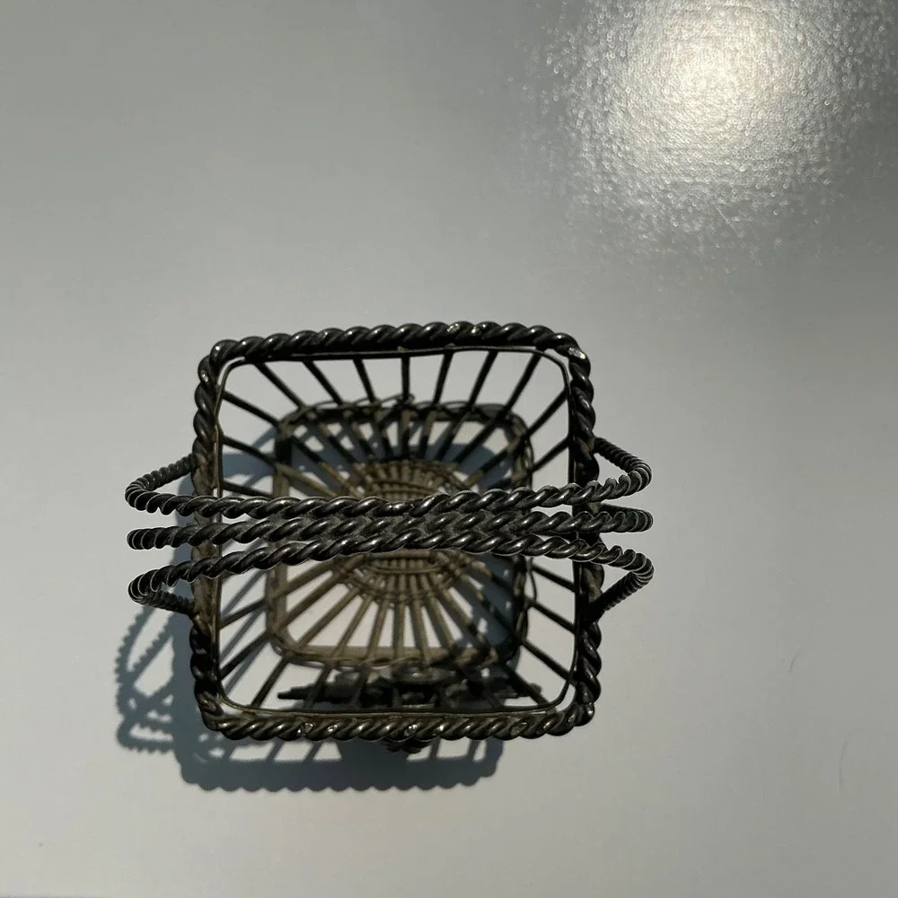 Vintage Silver Tone Cherub Wire Basket Mini Decorative Trinket Holder Angel